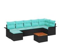 Ensemble de canapés de jardin vidaXL, 8 pièces, en polyrotin noir et turquoise