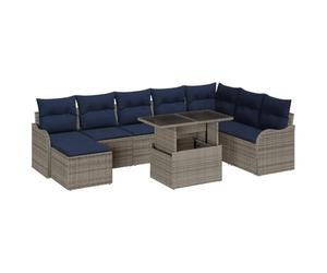 vidaXL Ensemble de canapé de Jardin 9 pc Gris Poly rotin | Protège bien du soleil , Convient confortablement à 6 personnes , Housses de coussins solides pour l'extérieur