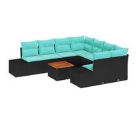 vidaXL Ensemble de canapé de Jardin 9 pc Noir et Turquoise polyrotin | Installation flexible pour tous les espaces, Hauteur personnalisée pour sols irréguliers, Artisanat pour plus de durabilité