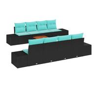 vidaXL Ensemble de canapé de Jardin 9 pc Noir et Turquoise polyrotin | Se réorganise facilement pour s'adapter à ton espace , Finition tissée trop belle , Fait pour l'extérieur