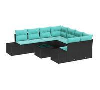 vidaXL Ensemble de canapé de Jardin 9 pc Noir et Turquoise polyrotin | Tu peux réarranger cet ensemble comme tu veux Convient à l'extérieur : Fabriqué avec des matériaux résistants aux