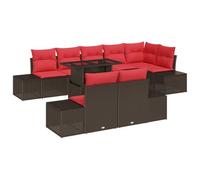 vidaXL Ensemble de canapé de Jardin 9 pcs Marron et Rouge polyrotin, Canapé d'extérieur Moderne et Durable, Fauteuil Ergonomique, Table Transformable, Lounge résistant aux intempéries