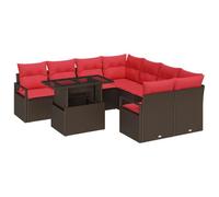 vidaXL Ensemble de canapé de Jardin 9 pcs Marron et Rouge polyrotin, Canapé modulable pour Jardin et terrasse, matériaux durables, résistant aux UV, Confort d'été au Grand air