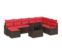 Ensemble de canapés de jardin vidaXL avec coussins et rangement, 9 pièces, en rotin synthétique marron