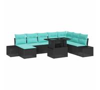 vidaXL Ensemble de canapé de Jardin 9 pcs Noir et Bleu polyrotin, Jardin et terrasse, déco extérieure Moderne, canapé en Poly rotin, Ensemble Table réglable