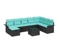 vidaXL Ensemble de canapé de Jardin 9 pcs Noir et Turquoise polyrotin, Canapé modulable Moderne, Jardin et terrasse, résistant aux intempéries, Meubles en rotin avec rangements