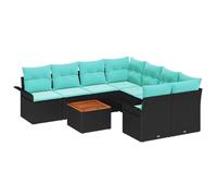 vidaXL Ensemble de canapé de Jardin 9 pcs Noir et Turquoise polyrotin, Jardin et terrasse, Set de canapés modulaires Modernes, résistant aux UV, Parfait pour se détendre et Profiter