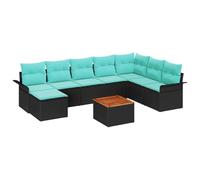 Ensemble de canapés de jardin vidaXL, 9 pièces, noir et turquoise, en polyrotin