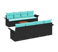 vidaXL Ensemble de canapé de Jardin 9 pcs Noir et Turquoise polyrotin, Sofa Moderne pour Jardin et terrasse, résistant aux UV, Parfait pour Un Coin Salon extérieur