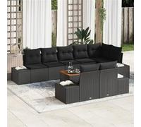 vidaXL Ensemble de Canapé de Jardin 9 Pièces avec Coussins Noir Poly Rattan Acacia 3347975 Noir G