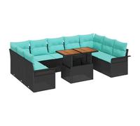 vidaXL Ensemble de canapé de Jardin avec Coussin 10 pcs Noir et Bleu, Canapé de Jardin et terrasse, Ensemble modulable d'extérieur, mobilier Patio résistant aux UV, rotin Durable