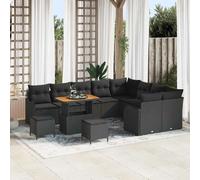 vidaXL Ensemble de canapé de jardin avec coussin 12 pcs Noir polyrotin