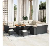 vidaXL Ensemble de canapé de jardin avec coussins 12 pcs noir poly rotin