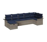 vidaXL Ensemble de canapé de Jardin avec Coussin 7 pcs Gris Poly rotin, Canapé modulable pour Jardin et terrasse, résistant aux UV, léger, avec rangements intégrés
