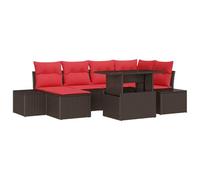 vidaXL Ensemble de canapé de Jardin avec Coussin 7 pcs Marron et Rouge, Jardin et Terrasse, Ensemble Moderne, Fauteuil Poly Rattan Résistant, Canapés Modulables, Repas en Plein Air