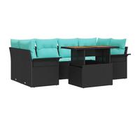vidaXL Ensemble de canapé de Jardin avec Coussin 7 pcs Noir et Bleu, Ensemble canapé Moderne pour Jardin et terrasse, léger, modulable, résistant aux UV, mobilier Ergonomique, assises Flexibles