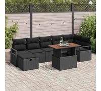 vidaXL Ensemble de canapé de jardin avec coussin 8 pcs Noir polyrotin