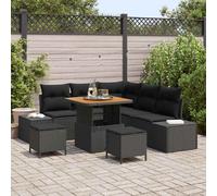 vidaXL Ensemble de canapé de jardin avec coussins 8 pcs noir poly rotin