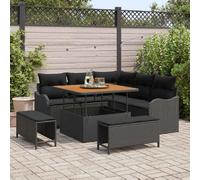 vidaXL Ensemble de canapé de jardin avec coussins 8 pcs noir poly rotin