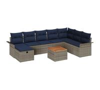 vidaXL Ensemble de canapé de Jardin avec Coussin 9 pcs Gris polyrotin, Ensemble Salon Moderne de Jardin et terrasse, en rotin léger, résistant aux UV, Meubles extérieurs avec rangements