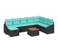 vidaXL Ensemble de canapé de jardin avec coussins 9 pcs noir poly rotin