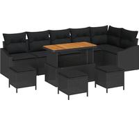 vidaXL Ensemble de canapé de jardin avec coussins 10 pcs noir poly rotin