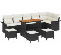 vidaXL Ensemble de canapé de jardin avec coussins 10 pcs noir poly rotin