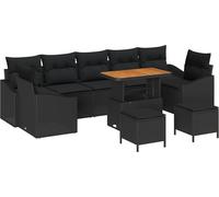 vidaXL Ensemble de canapé de jardin avec coussins 10 pcs noir poly rotin