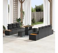vidaXL Ensemble de canapé de jardin avec coussins 10 pcs noir poly rotin