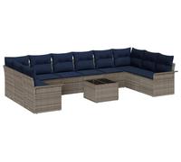 vidaXL Ensemble de canapé de jardin avec coussins 11 pcs Gris Poly-Rotin