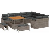 vidaXL Ensemble de canapé de jardin avec coussins 12 pcs Gris Poly-Rotin