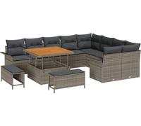 vidaXL Ensemble de canapé de jardin avec coussins 12 pcs Gris Poly-Rotin