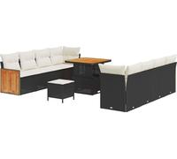 vidaXL Ensemble de canapé de jardin avec coussins 12 pcs noir et crème poly rotin