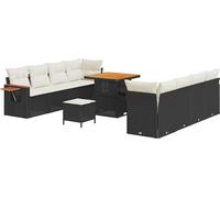 vidaXL Ensemble de canapé de jardin avec coussins 12 pcs noir et crème poly rotin