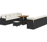 vidaXL Ensemble de canapé de jardin avec coussins 12 pcs noir et crème poly rotin