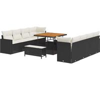 vidaXL Ensemble de canapé de jardin avec coussins 12 pcs noir et crème poly rotin