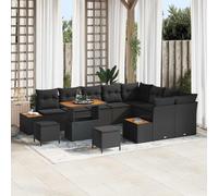 vidaXL Ensemble de canapé de jardin avec coussins 12 pcs noir poly rotin