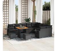 vidaXL Ensemble de canapé de jardin avec coussins 12 pcs noir poly rotin