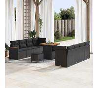 vidaXL Ensemble de canapé de jardin avec coussins 12 pcs noir poly rotin