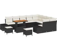vidaXL Ensemble de canapé de jardin avec coussins 12 pcs noir poly rotin