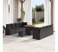 vidaXL Ensemble de canapé de jardin avec coussins 12 pcs noir poly rotin