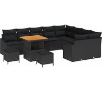 vidaXL Ensemble de canapé de jardin 12 pcs Noir Poly rotin