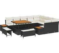 vidaXL Ensemble de canapé de jardin avec coussins 12 pcs noir poly rotin