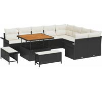 vidaXL Ensemble de canapé de jardin avec coussins 12 pcs noir poly rotin
