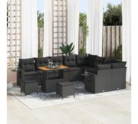 vidaXL Ensemble de canapé de jardin avec coussins 12 pcs noir poly rotin