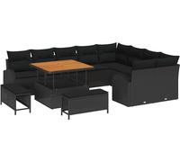 vidaXL Ensemble de canapé de jardin avec coussins 12 pcs noir poly rotin