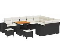 vidaXL Ensemble de canapé de jardin avec coussins 12 pcs noir poly rotin