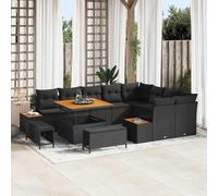 vidaXL Ensemble de canapé de jardin avec coussins 12 pcs noir poly rotin