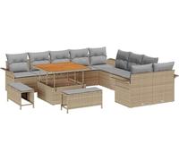 vidaXL Ensemble de canapé de jardin avec coussins 13 pcs Beige Poly-Rattan
