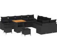 vidaXL Ensemble de canapé de jardin avec coussins 13 pcs noir poly rotin
